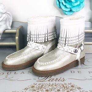 𝅺Coach gold metallic leather fringed boots